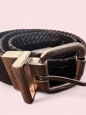 Chaps Black Braided Leather Belt with Silver-Tone Buckle